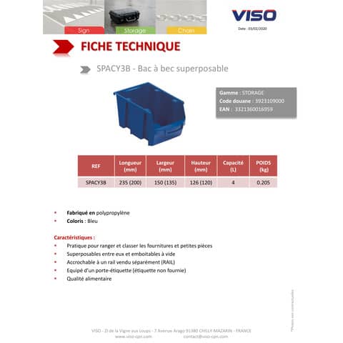 Scomparto di stoccaggio in PPL 4L Viso 150x235x126 mm blu SPACY3B/24